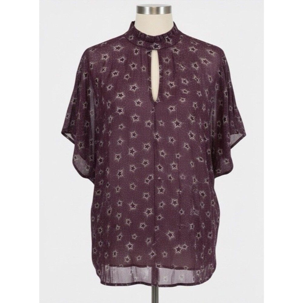 Torrid Blouse 3X Plus Burgundy Celestial Star Choker Top Keyhole Maroon